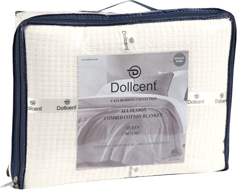 DOLLCENT 100% Cotton California King Size Blanket for Bed, Premium Combed Lightweight Blankets, Washed Breathable Bed Throw Blanket, Ivory Cal King Cotton Blankets for All Season: Ivory (102"x108") - Image 4